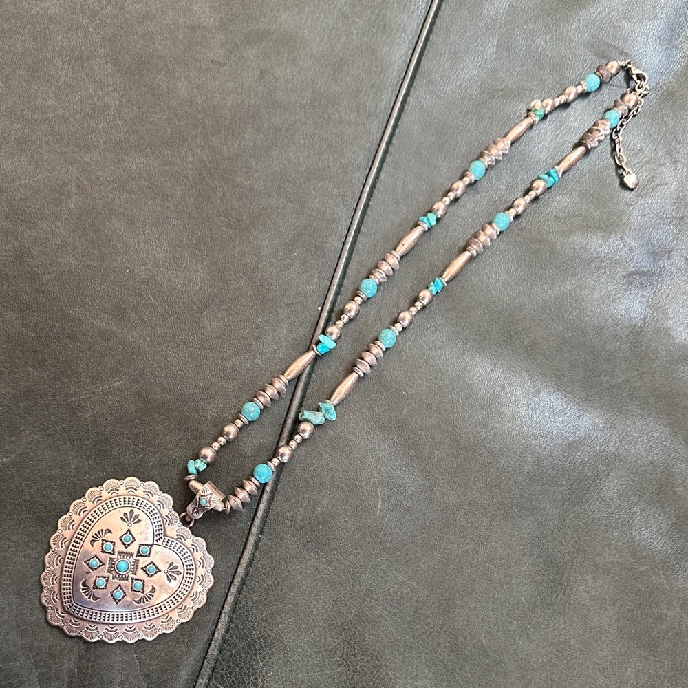 Silver and Turquoise Heart Pendant Necklace